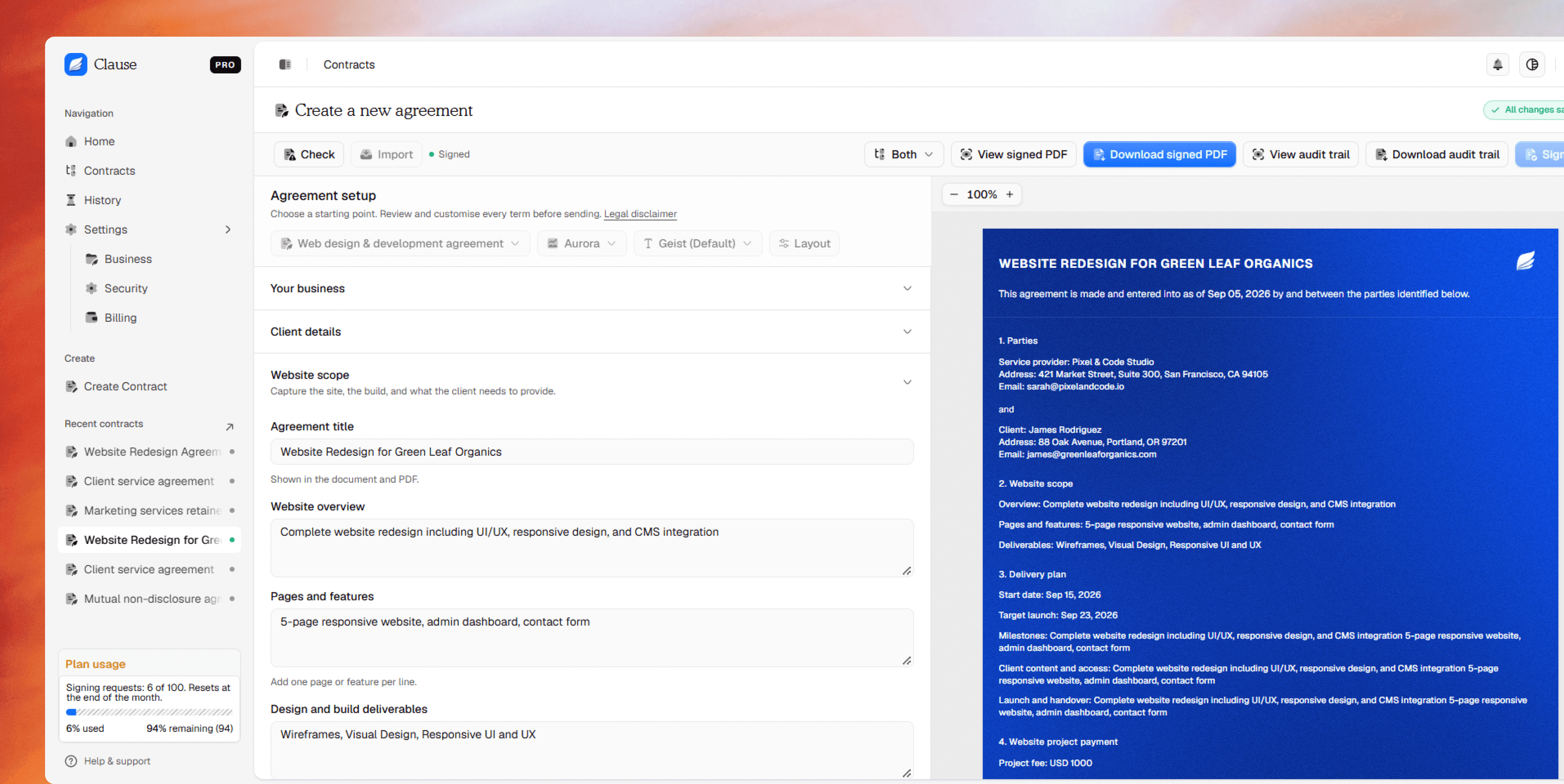 Clause workspace